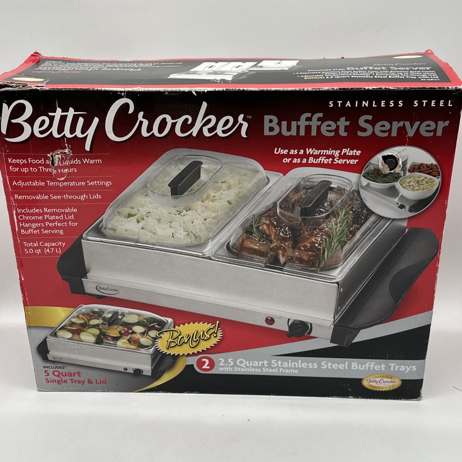 Betty Crocker Stainless Steel Buffet Server with 2 - 2.5 Qt Trays 120V 200W