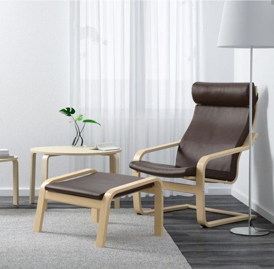 Ikea Poang Leather Rocking Chair & Ottoman - Good Condition
