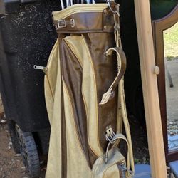 Vintage Golf Bag & Clubs AJAY Golf Bag, Northwestern Pro bilt Wood & Metal Clubs & Brass Mac Gregor