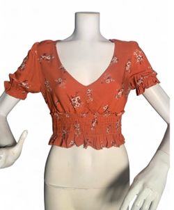 Rust Floral Smocked Crop Top