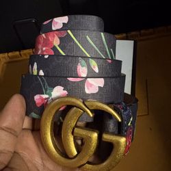 Black Leather Floral Belt