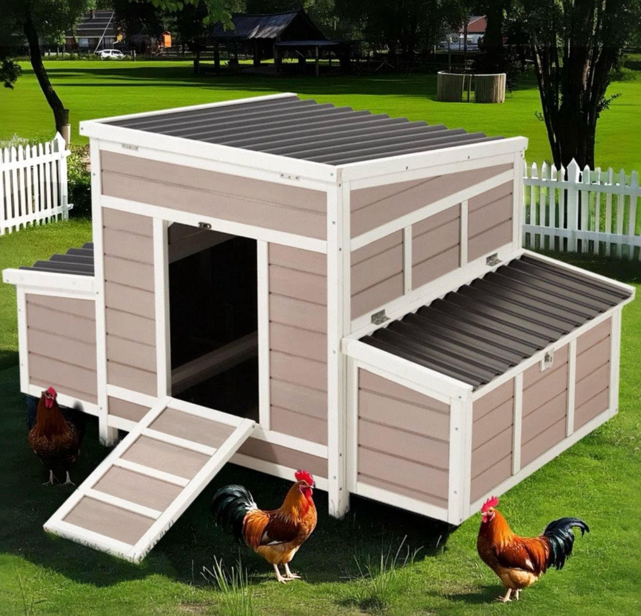 🔥Brand new in Box 🔥56" Large Wooden Chicken Hutch with 6 Nesting Boxes, Outdoor Hen House Chicken Cage(Brown) 💰210$