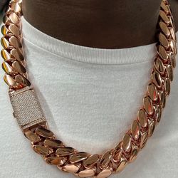 Miami Cuban Link Pink Rose Gold Plated Chain Necklace | 20mm