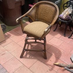 Old Wood & Wicker Barstool