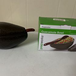 Avocado Shaped Festive Guacamole Serving Bowl with Spoon, Dark Brown, 8x4.5 Inches - 8 x 4.5 Inches