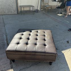 Large Tufted Leather Ottoman 