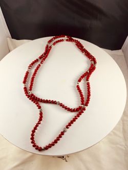 Red Faceted Solid Glass Beads w/ Silver Tone Marcasite Spacer Bead Necklace 43"