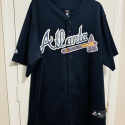 Men's Majestic Navy Atlanta Braves Official Cool Base Jersey XL