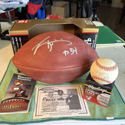 Ricky Williams Signed Wilson Authentic Football & Signed MLB Authentic Baseball