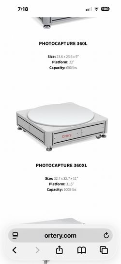 Ortery photocapture 360 xl with stage. Live studio light package included.