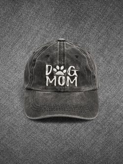 Dog Mom Distressed Black Cotton Baseball Cap