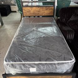 Twin Bed Frame With Regular Twin Mattress NEW