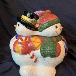 Vintage 3 Sided Snowman Cookie Jar 