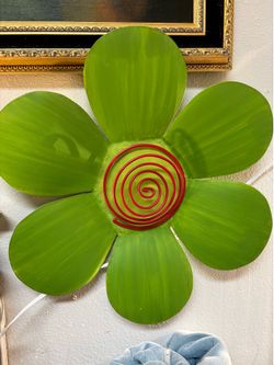 Pretty green & red metal wall hanging flower