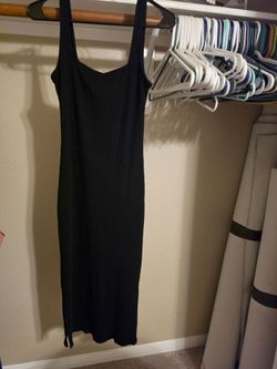 Black Ribbed Midi Bodycon Dress