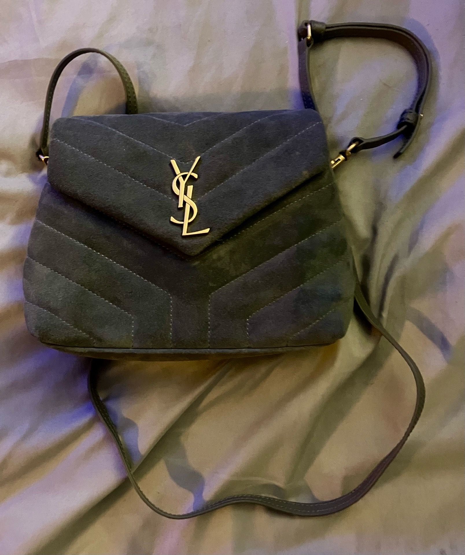 Saint Laurent LouLou Suede Crossbody Bag - Grey