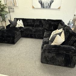 Black Velvet Corduroy Sectional With Sleeper 