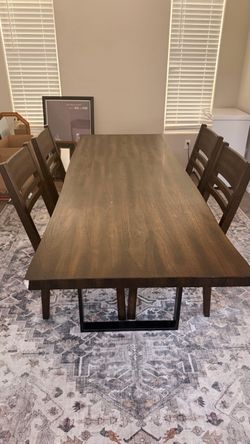 Wooden Dining Table w/ steel base and 4 chairs