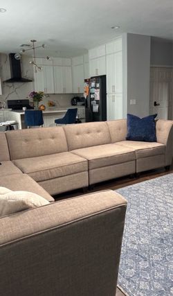 Large Beige Tufted Sectional Sofa