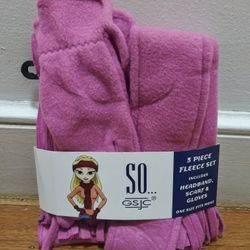 3 Piece Pink Fleece Set Includes Headband, Scarf, And Gloves One Size Fits Most Sealed
