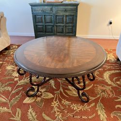 Round Wood And Metal Coffee Table 