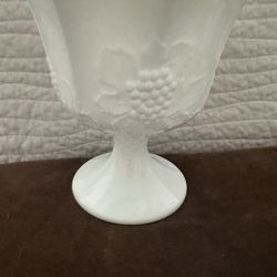 Indiana Glass Paneled Harvest Grape Footed Milk Glass Compote Candy Dish Bowl.