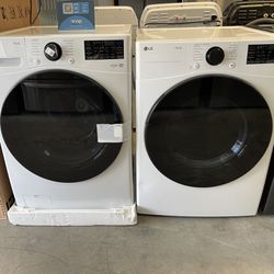 White Lg ThinQ Front Load Washer & Dryer Set