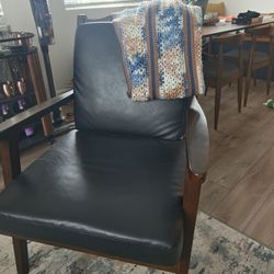 Accent Chair With Faux Leather And walnut Finish
