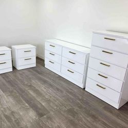 White Dresser Glossy Gold Handle 