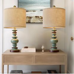 20" Farmhouse Lamps for Bedrooms Set of 2, Retro Side Table Lamps Bedside Lamp for Side Nightstand Living Room（Suitable for Decorating Small Areas）