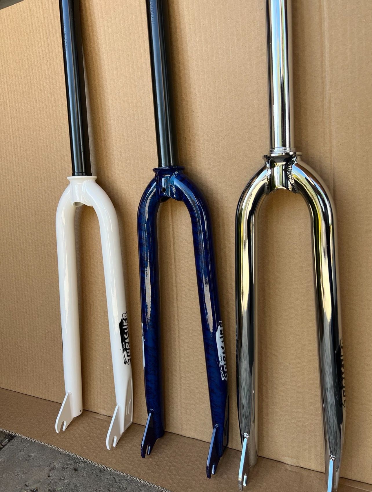 1” 1/8 Volume Thrasher Fork Chrome Available In White , Chrome And Blue Splatter