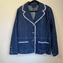 Denim&Co Blue Jean Jacket with White Trim