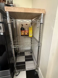 Rolling Kitchen Cart with Butcher Block Top