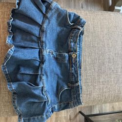 Pleated denim mini skirt