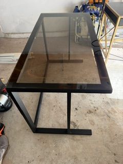 Modern Smoked Glass & Black Metal Desk – Living Spaces