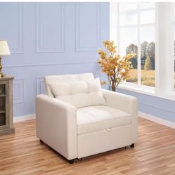 ($277 At Home Depot) 38 in. Cream Tufted Linen Twin Size Sofa Bed with Metal Frame