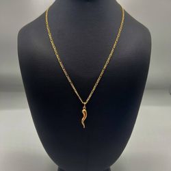 18k solid yellow gold Figaro necklace chain 20" 2.5mm with horn pendant charm