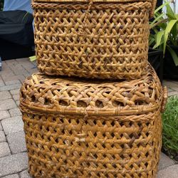 Vintage Rattan Storage Baskets