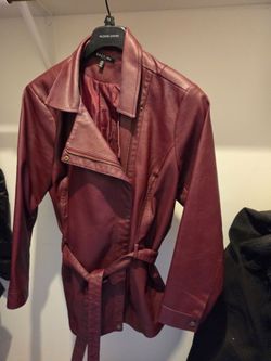 Maroon faux  leather coat
