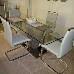 WHITE DINING ROOM chairs w/ SILVER LEGS