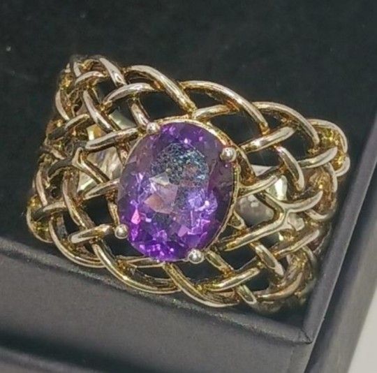 Vintage Sterling Silver KYJ 925 Amethyst Women's Ring size 10.5