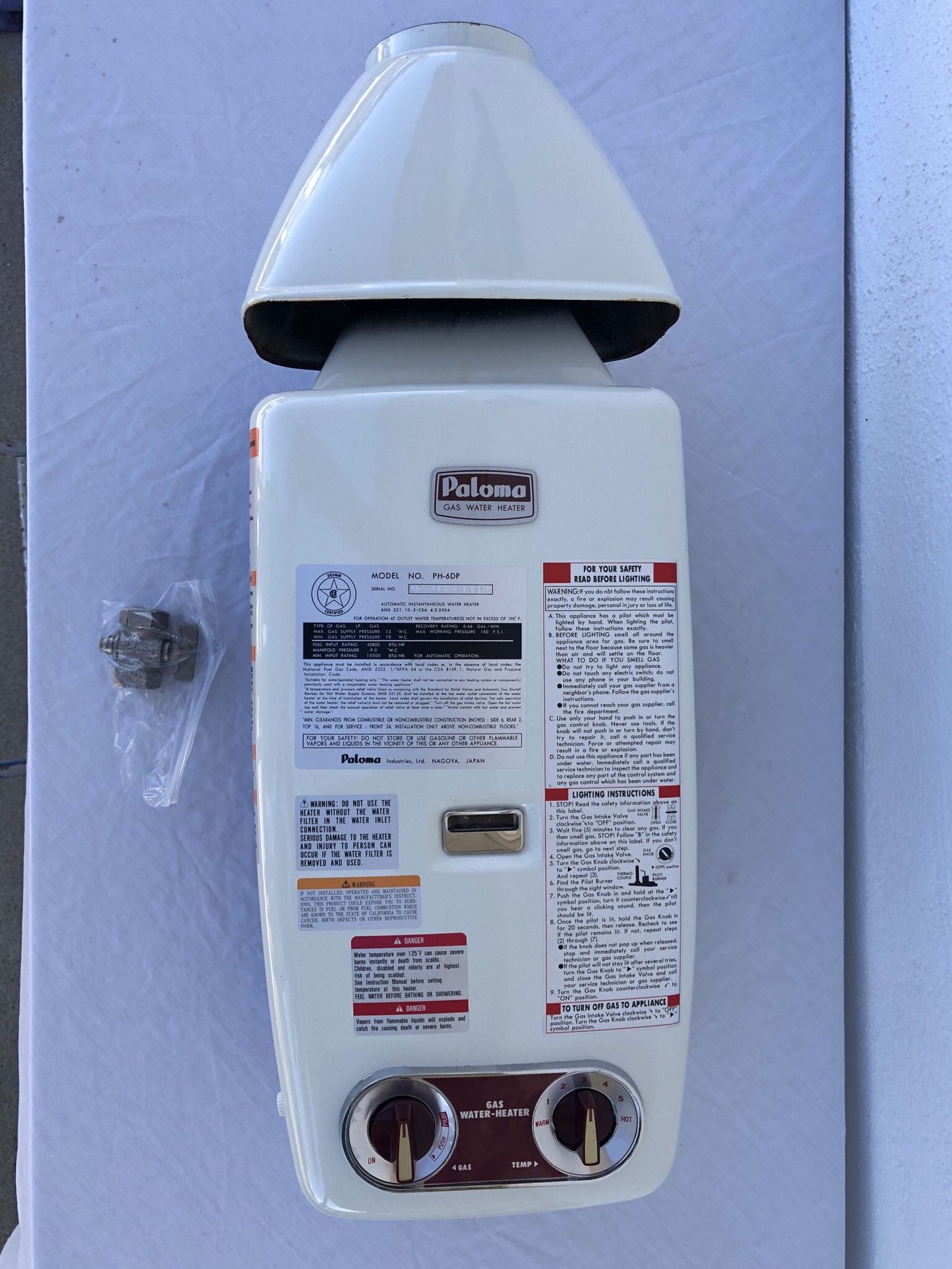 Paloma PH-6DP propane LPG off-grid tankless water heater, excellent