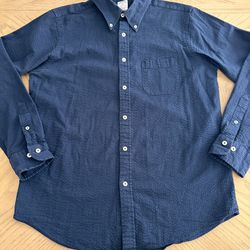 Brooks Brothers Seersucker Regent Fit Shirt Size Large Long Sleeve Button Up Navy