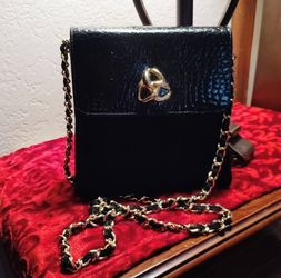 Black Croc-Embossed and Suede Crossbody Bag with Gold Chain Strap, like new $20