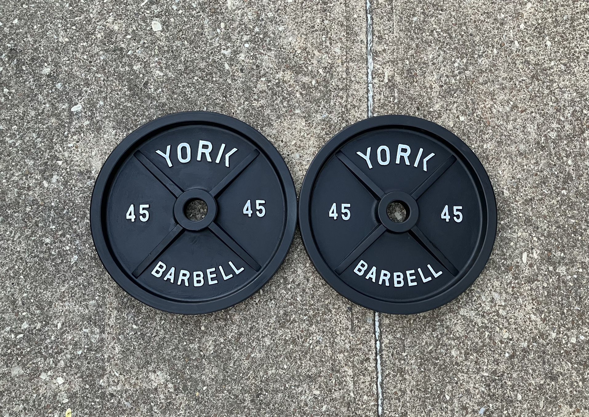 York Vintage 45 Ib Olympic 2" weight plate set plates weights 45lbs 45lb lbs for Barbell bar PA 90lbs total