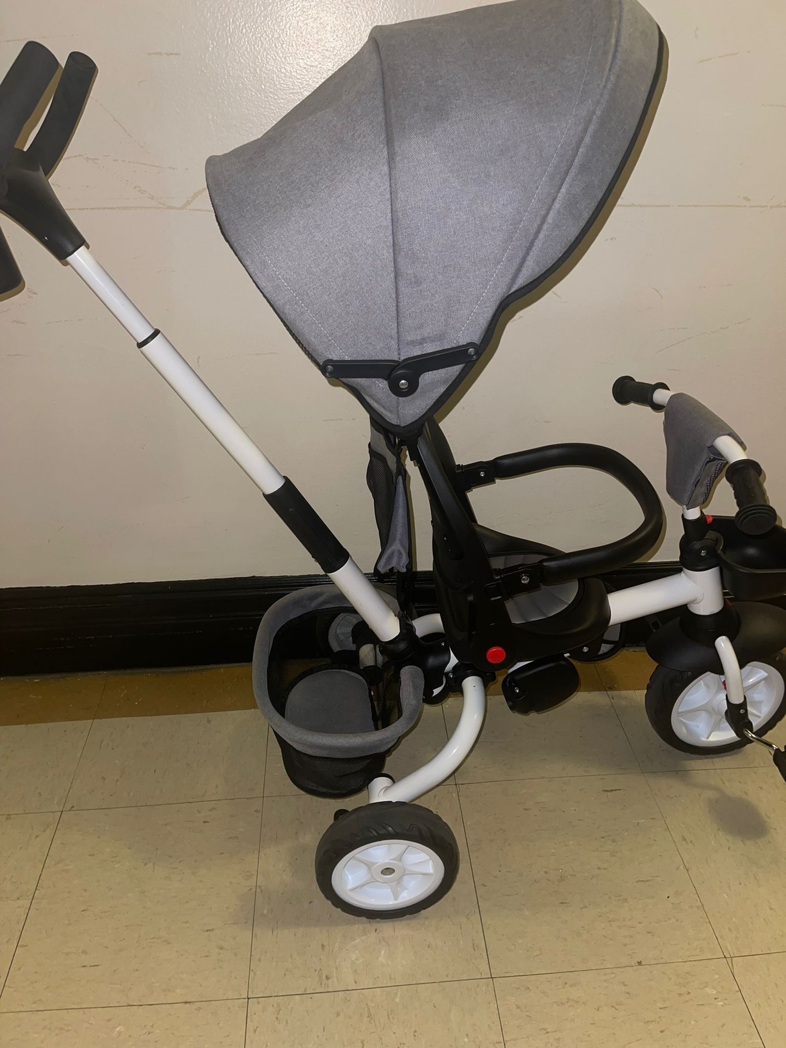 no no discount Baby Trike, 7-in-1 Folding Toddler Bike Kids Stroller Tricycle with Adjustable Push Handle, Removable Canopy, Safety Harness, Push Bike