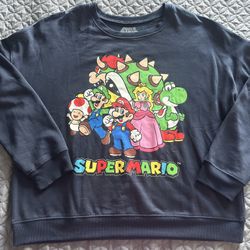 Super Mario Brothers Kids Large Graphic Print Sweatshirt Blue Casual Long Sleeve