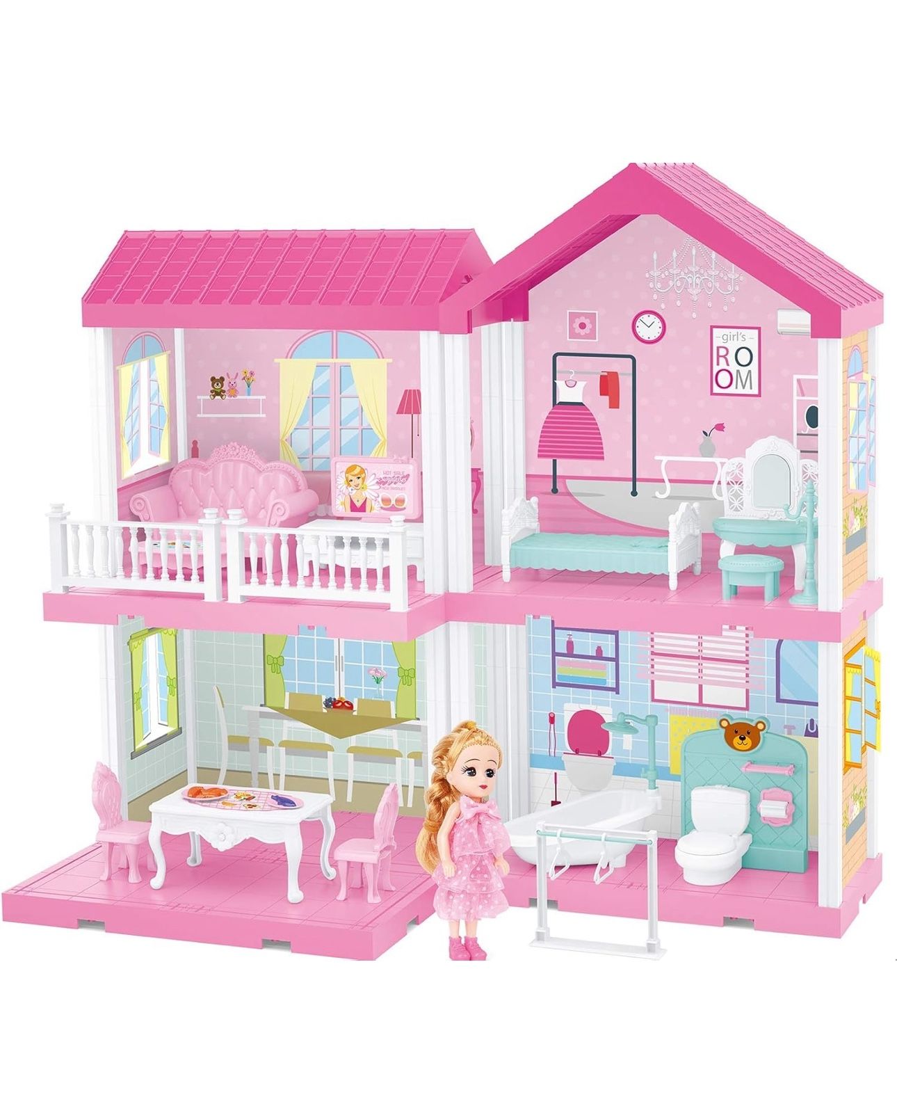  Dream House with Furniture Accessories DIY Pretend Play Doll House for Girls 3,4,5,6,7 Year Old