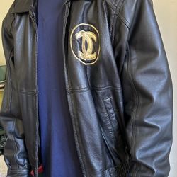 Black Leather Bomber Jacket Size Medium 