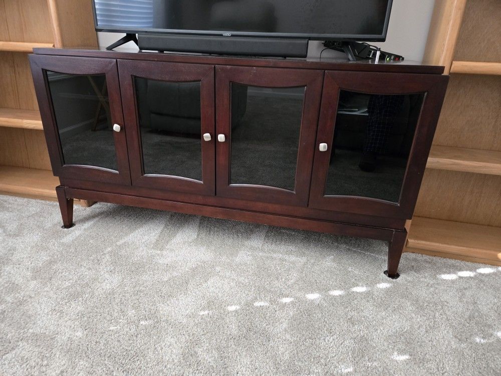 glass front mahogany TV cabinet